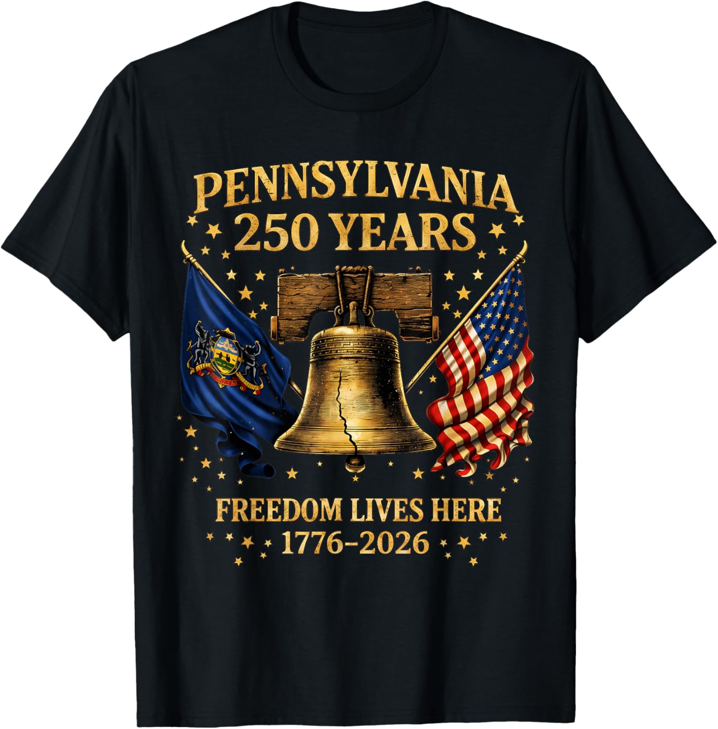 Pennsylvania 250 Years 1776 2026 Vintage Liberty Bell Design T-Shirt - T-Shirt | Black