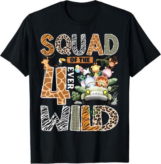 Squad of The Four Ever Wild Safari 4th Birthday Boy T-Shirt - T-Shirt | Black