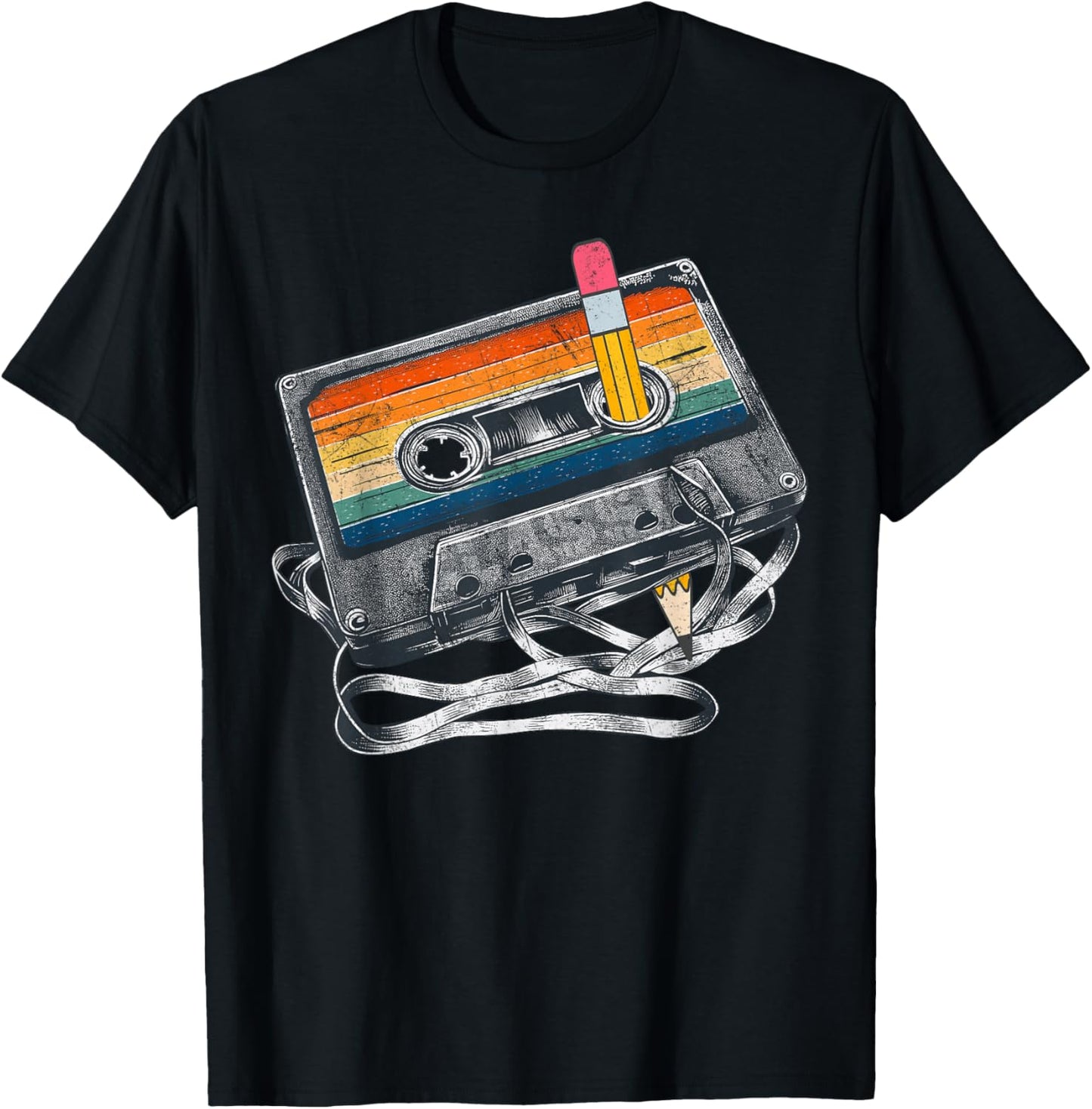 Retro 80s Cassette Tape Pencil 1980s Vintage Throwback Music T-Shirt - T-Shirt | Black