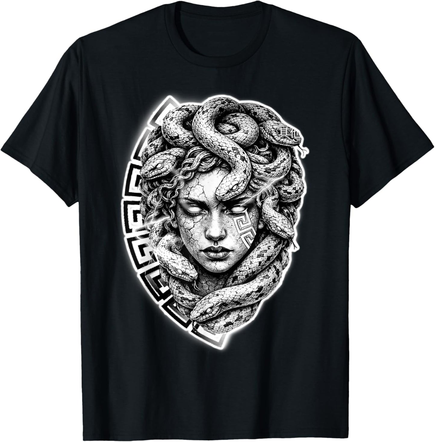 Medusa Stone Goddess Snake Serpent Meandros Design T-Shirt - T-Shirt | Black
