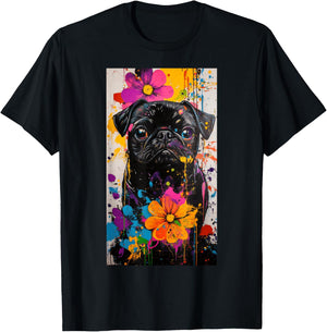 Pug Dog lover Colorful art Pet owner Cute pets T-Shirt - T-Shirt | Black