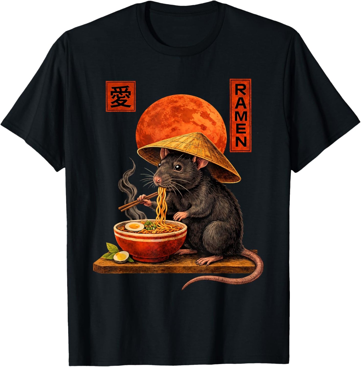 Rat Ramen Japanese Art Funny Anime Kawaii T-Shirt - T-Shirt | Black