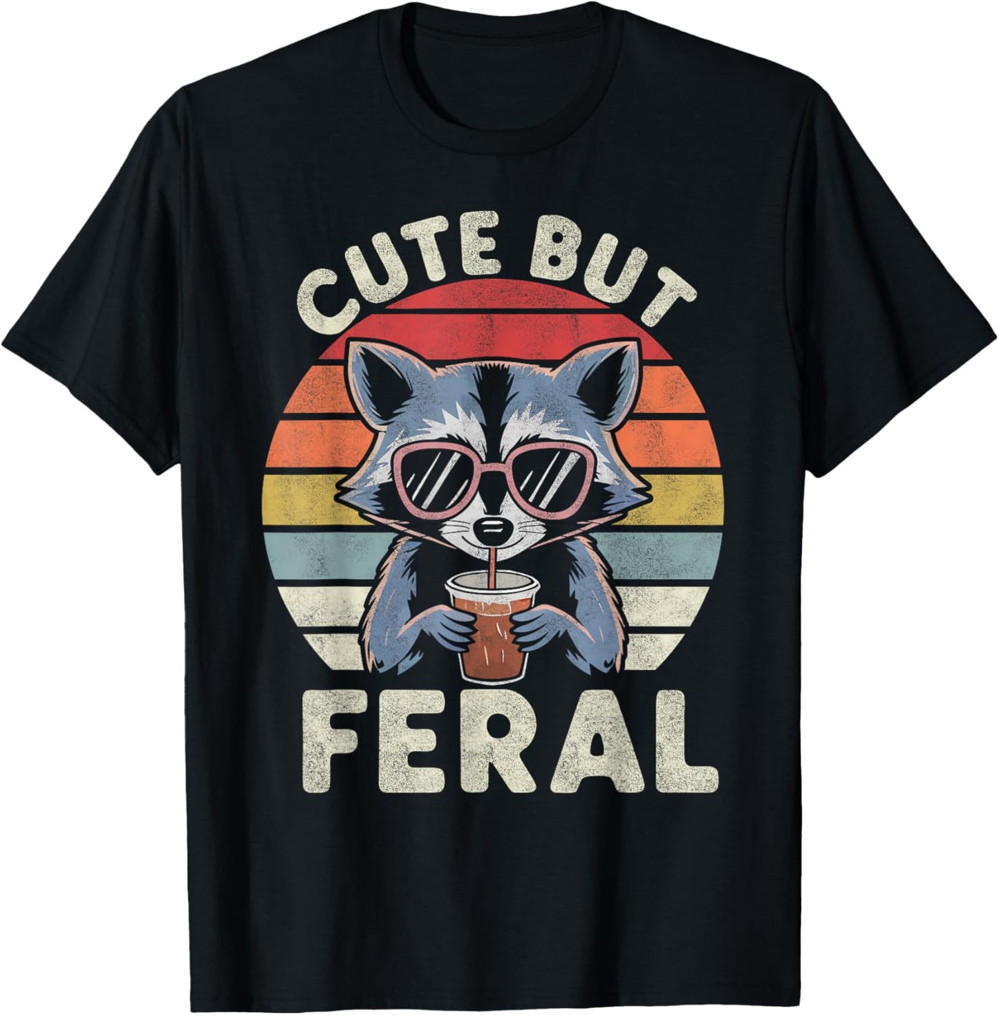 Cute But Feral Funny Racoon Sunglasses for Toddler Boys Kids T-Shirt - T-Shirt | Black