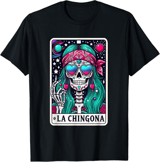 La Chingona Tarot Card Skeleton Latina Mexican Spanish Women T-Shirt - T-Shirt | Black