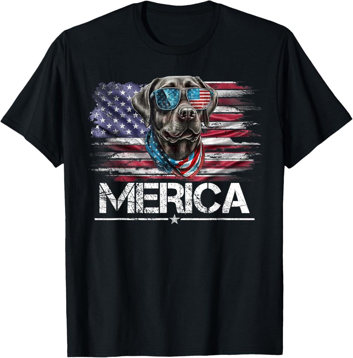 Vintage Labrador Dog, Merica Lab Dog USA Flag Funny T-Shirt - T-Shirt | Black