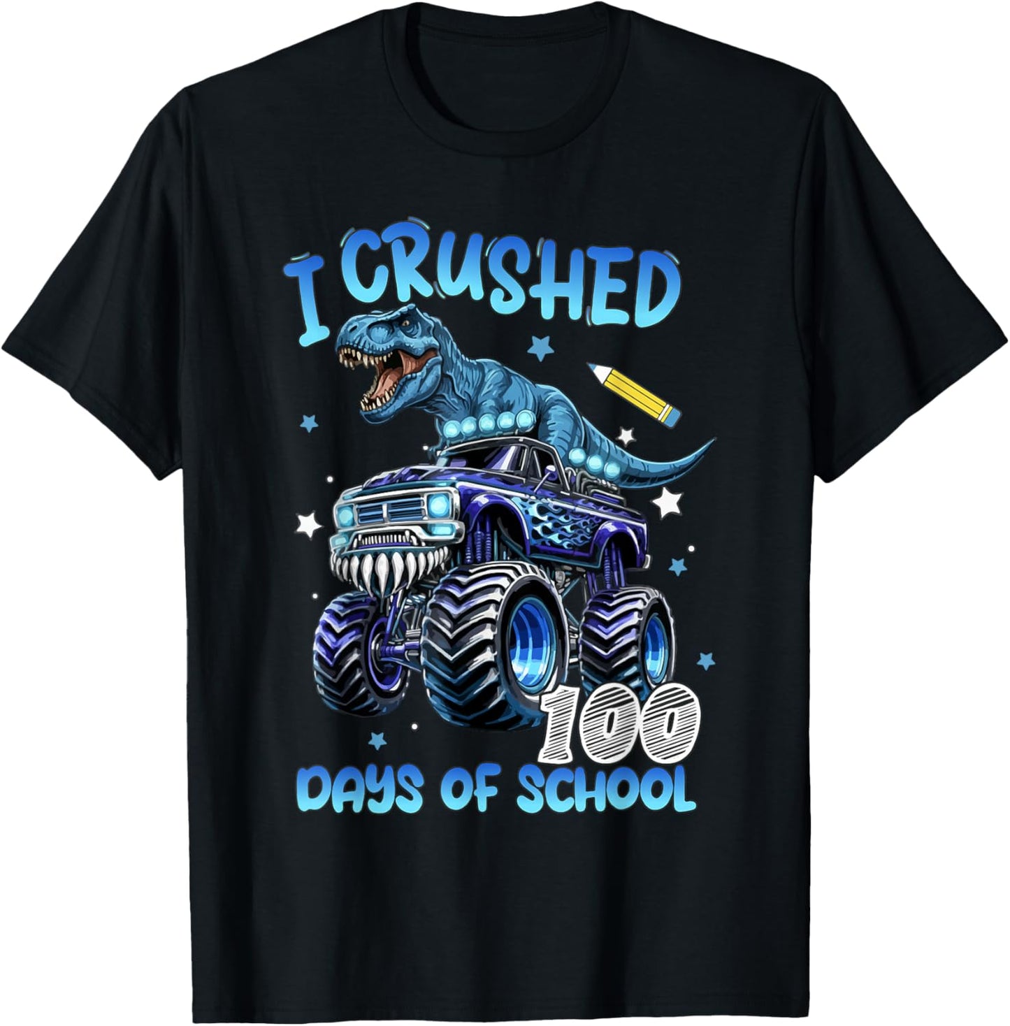 I Crushed 100 Days of School Monster Truck Dinosaur Boys T-Shirt - T-Shirt | Black