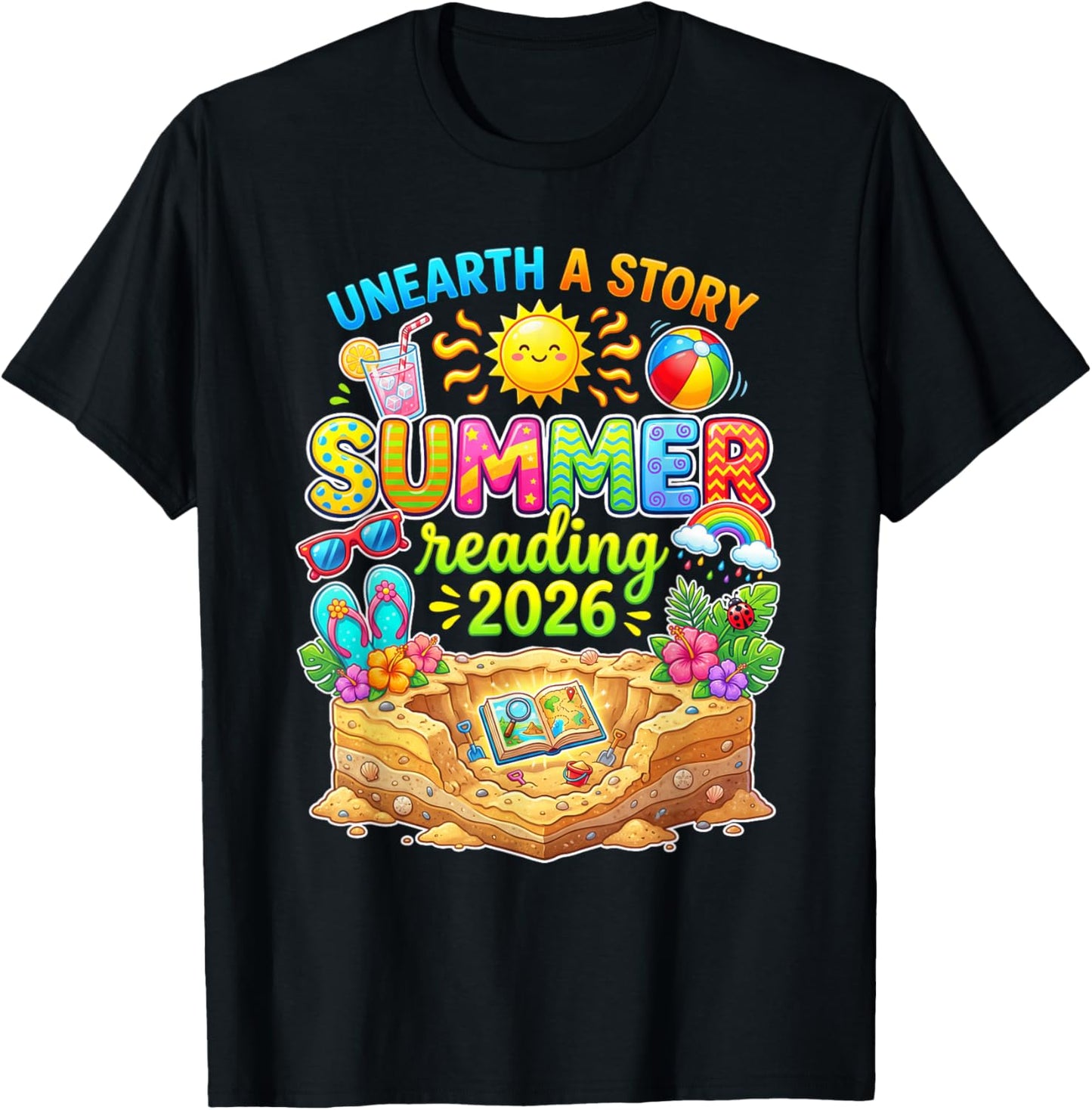 Summer Reading 2026 Unearth a Story Book Reading T-Shirt - T-Shirt | Black