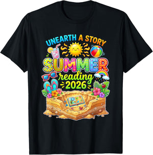 Summer Reading 2026 Unearth a Story Book Reading T-Shirt - T-Shirt | Black