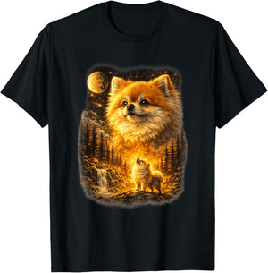 Pomeranian Howling to The Moon Vintage 90s Retro Animal T-Shirt - T-Shirt | Black