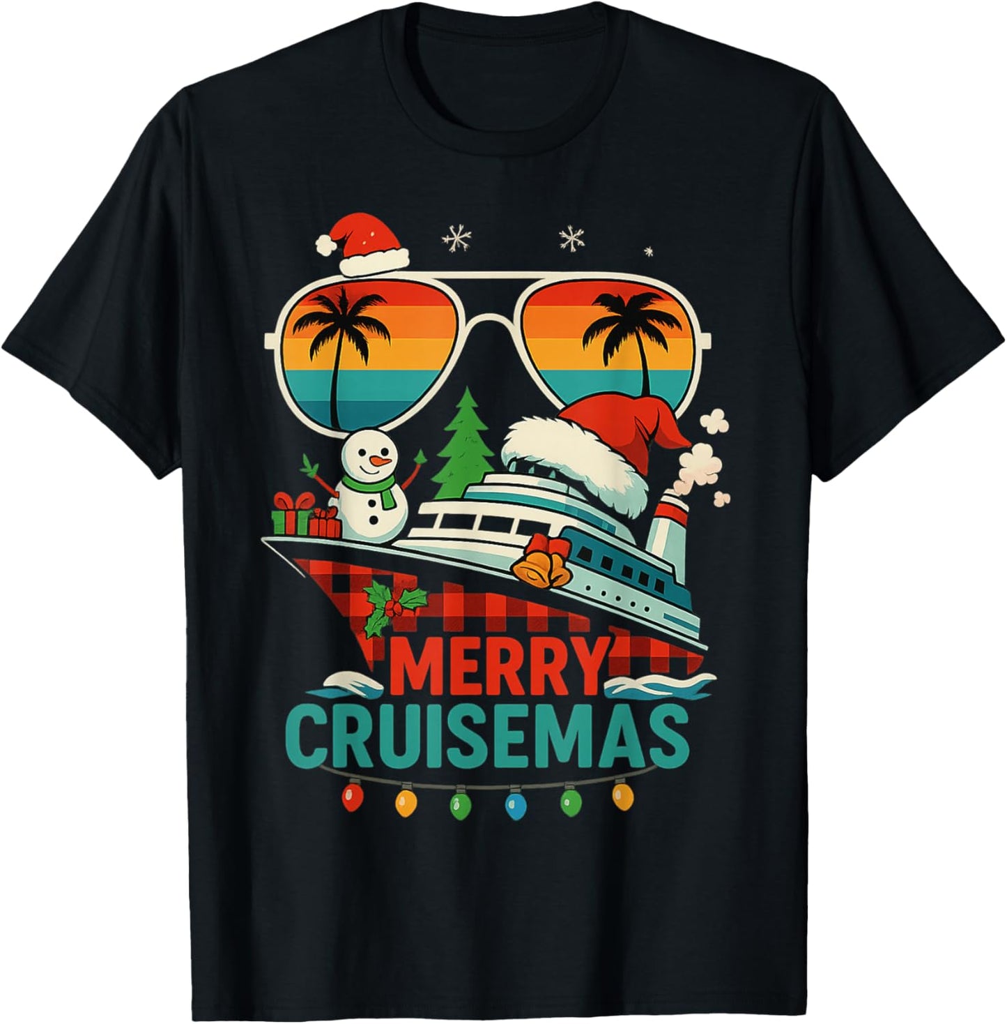 Merry Cruisemas 2025 Christmas Santa Snowman Funny Cruise T-Shirt - T-Shirt | Black