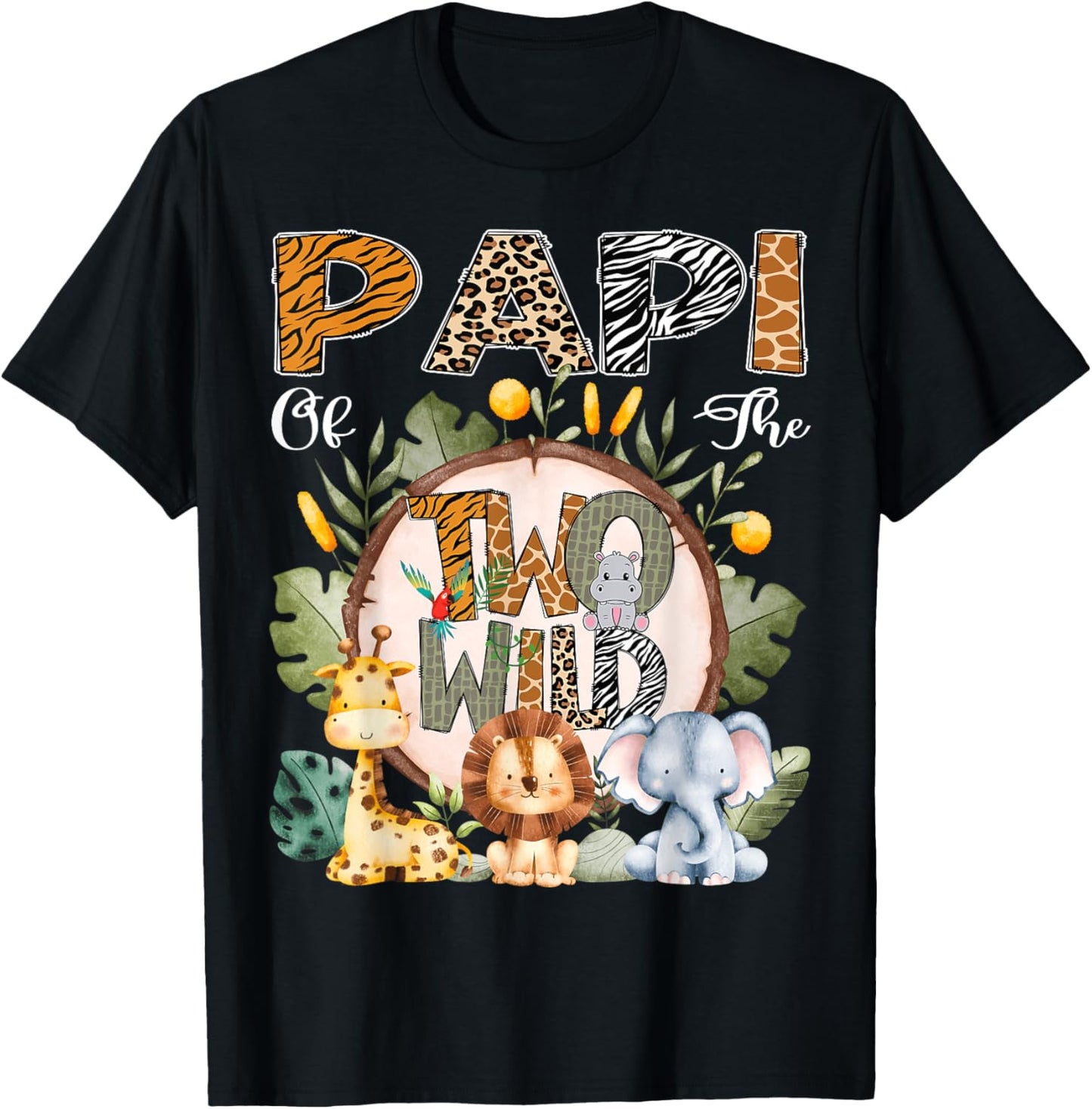 Papi Of The Two Wild Animal Safari 2Nd Birthday Party T-Shirt - T-Shirt | Black