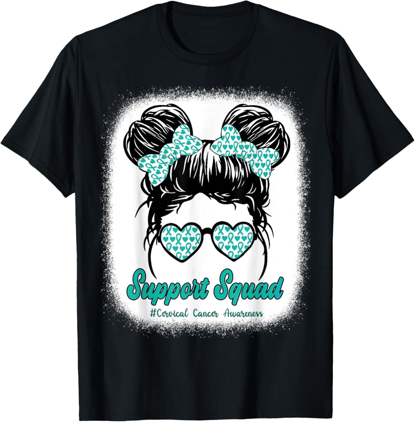 Support Squad Cervical Cancer Awareness Teal & White Ribbon T-Shirt - T-Shirt | Black