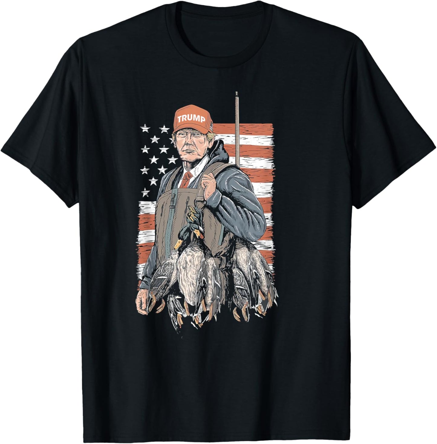 Duck Hunting Trump Camo Hello Hunting Season US Flag T-Shirt - T-Shirt | Black