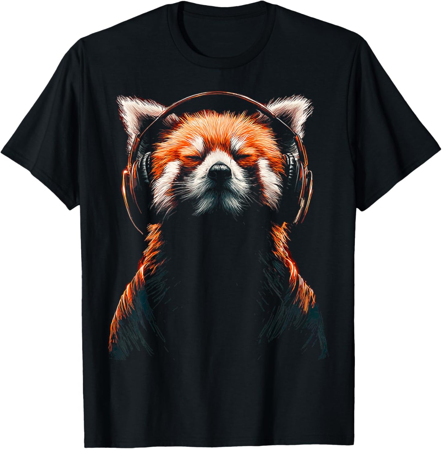Red Panda Music Headphones Gamer Motif Men's Animal T-Shirt - T-Shirt | Black