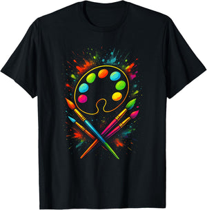 Palette and Brushes - Artist Paint Funny Design T-Shirt - T-Shirt | Black