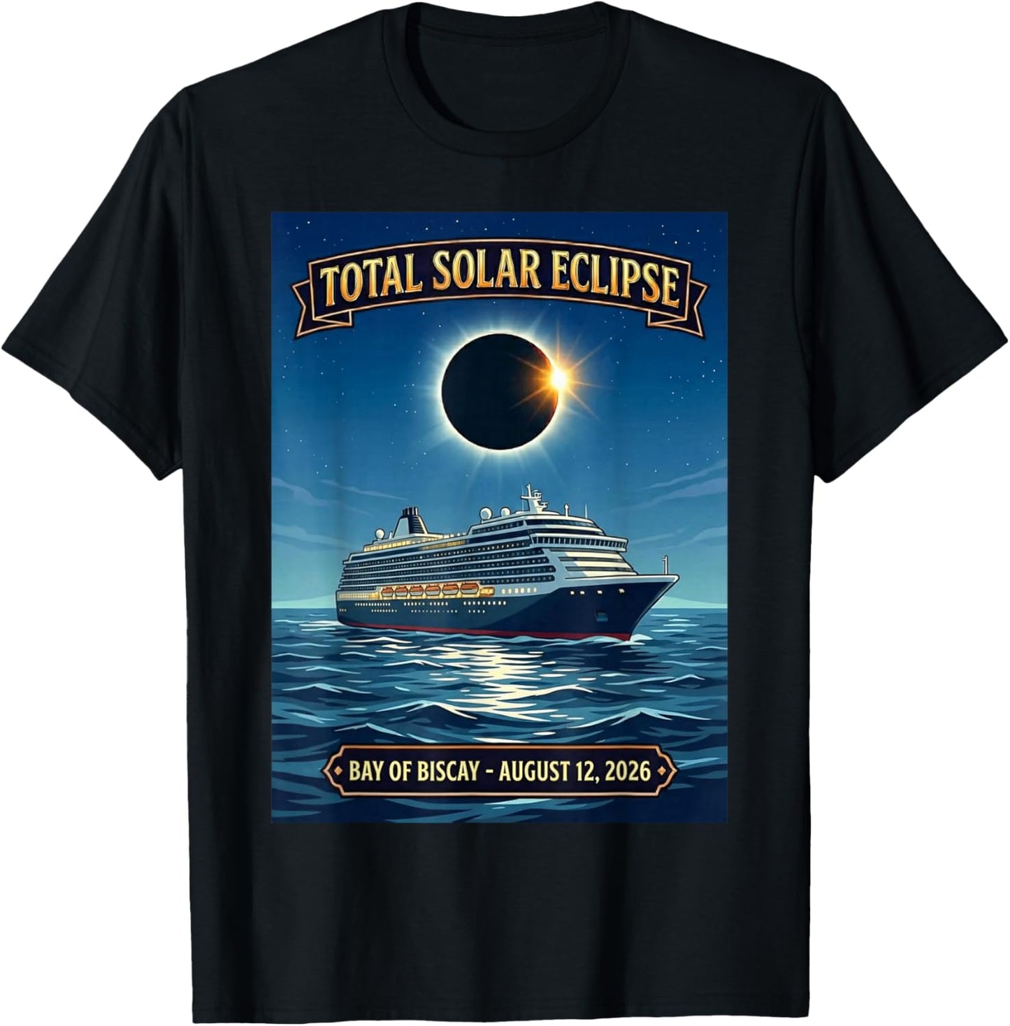 Total Solar Eclipse Cruise 2026 Bay of Biscay T-Shirt - T-Shirt | Black