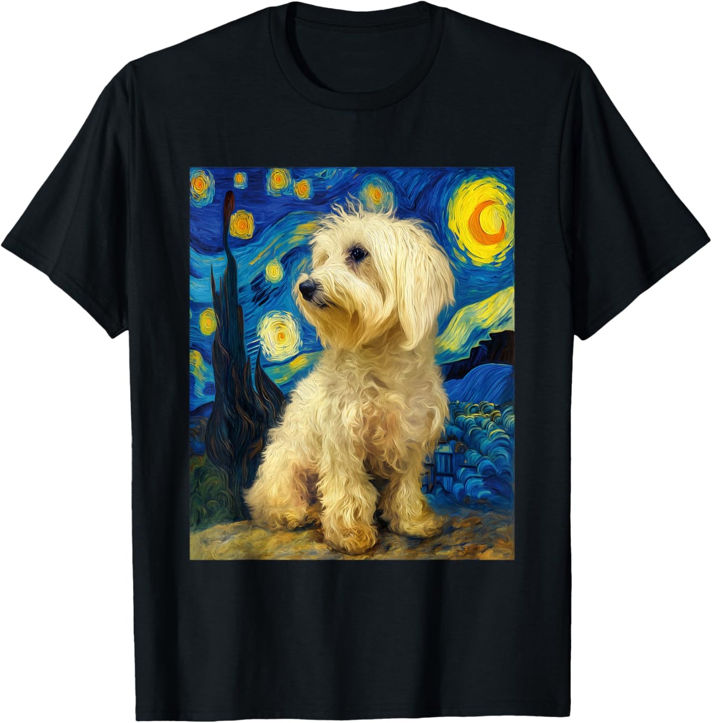 Havanese Dog Havanezer Puppy Van Gogh Starry Night Graphic T-Shirt - T-Shirt | Black