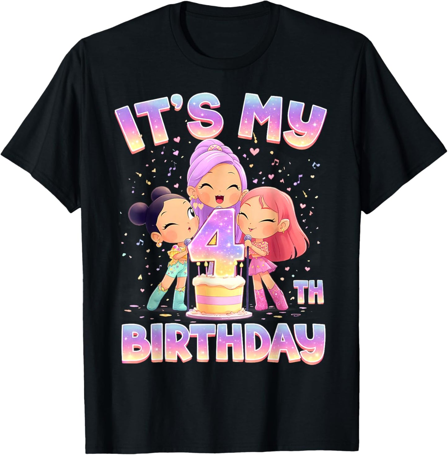 Funny Chibi Kpop Girl It’s My 4th Birthday Girl Korean Party T-Shirt - T-Shirt | Black