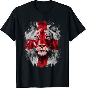 Vintage England National Flag Lion Face English England Flag T-Shirt - T-Shirt | Black