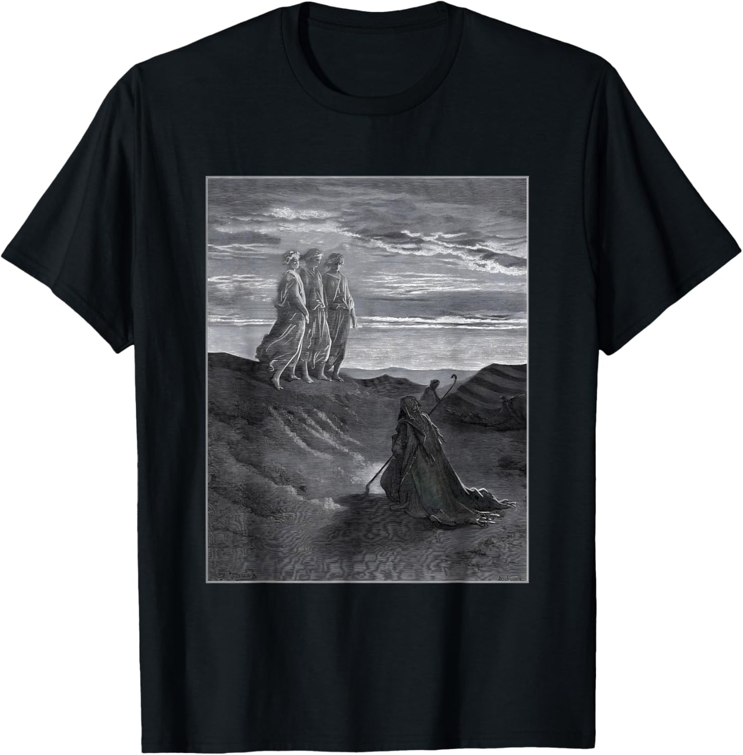Abraham, God and Two Angels by Gustave Dore (1852) T-Shirt - T-Shirt | Black
