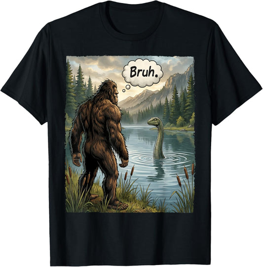 Funny Bigfoot Loch Ness Monster Bruh Sasquatch Lochness T-Shirt - T-Shirt | Black