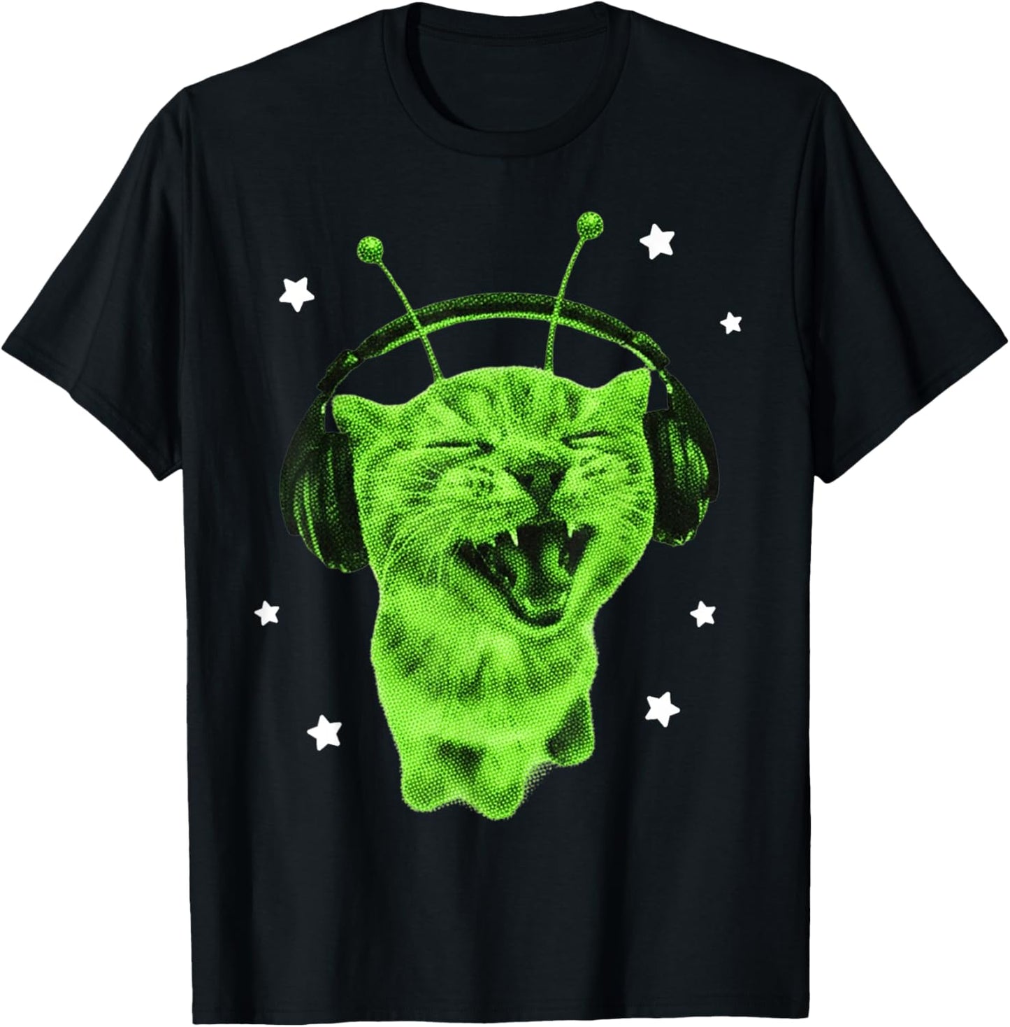 Funny Y2K Alien Cat Meme Retro Silly Cat Vintage Space Kitty T-Shirt - T-Shirt | Black
