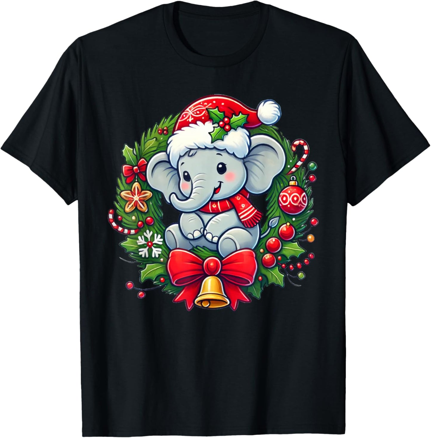 Elephant Santa Hat Christmas Xmas T-Shirt - T-Shirt | Black