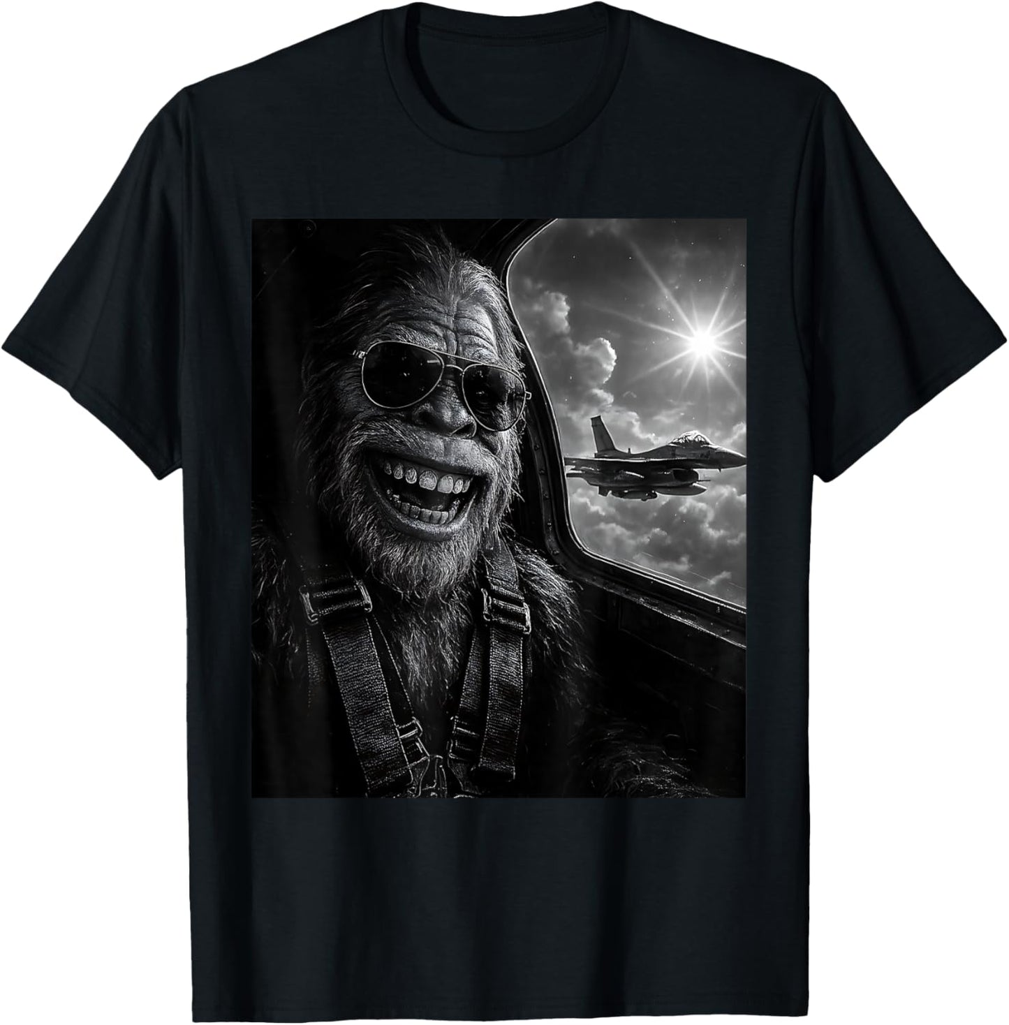 Funny Bigfoot Selfie Women Plane Jet Sasquatch T-Shirt - T-Shirt | Black
