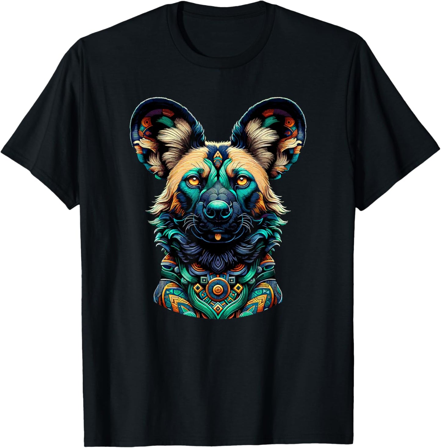 Mandala Art African Wild Dog Painted Dog T-Shirt - T-Shirt | Black