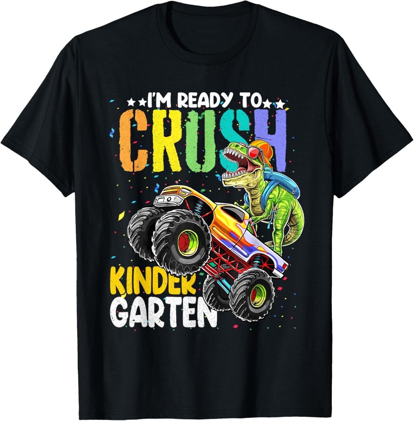 Back To School Boy Dinosaur I'm Ready To Crush Kindergarten T-Shirt - T-Shirt | Black