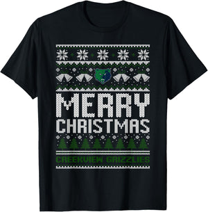 Creekview Grizzlies Logo Merry Christmas Ugly Sweater HS T-Shirt - T-Shirt | Black