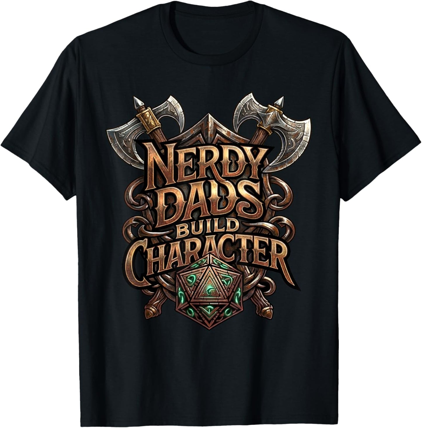 Nerdy Dads Build Character Funny RPG Dice Tabletop Gamer T-Shirt - T-Shirt | Black