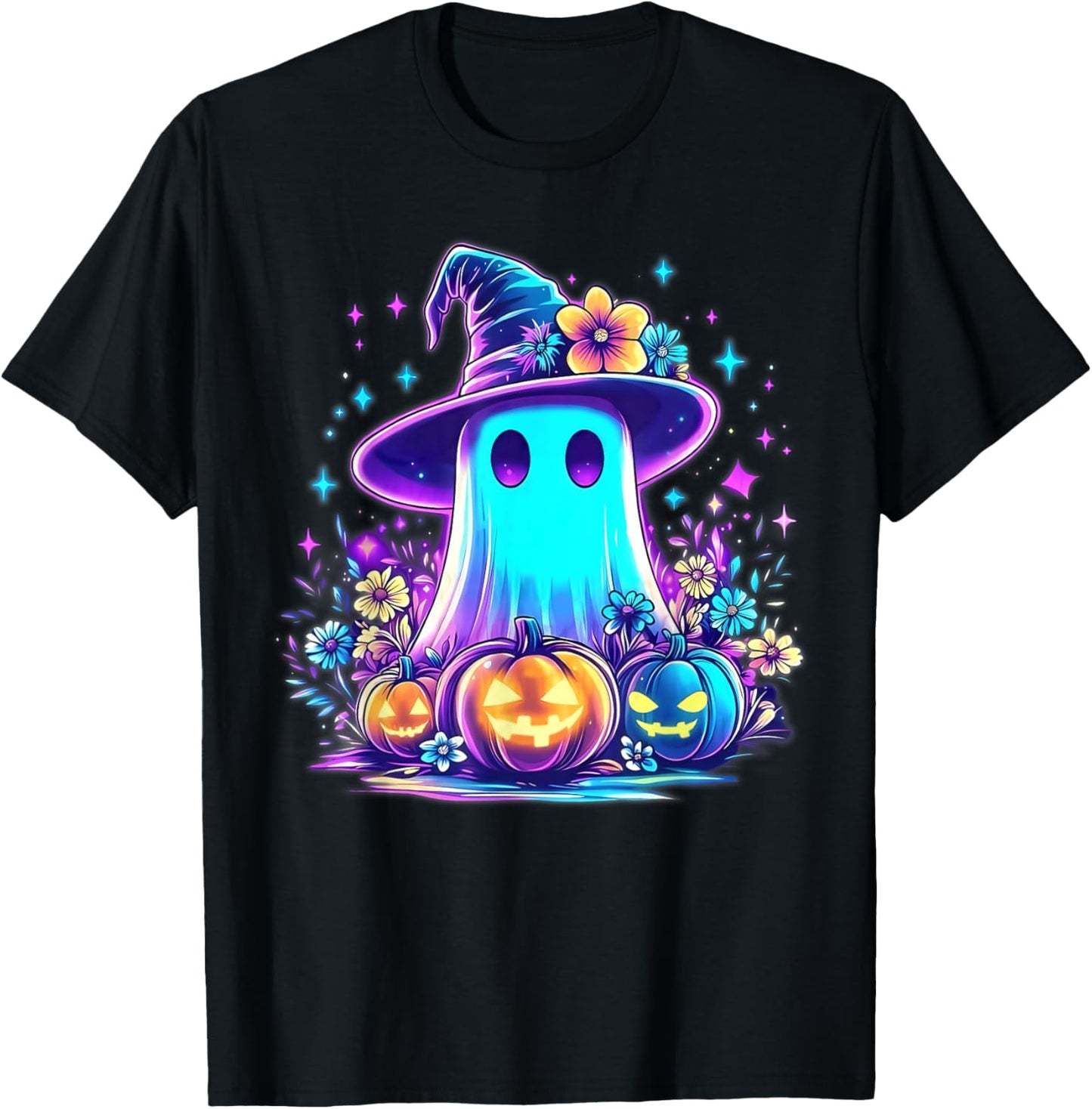 Pastel Galaxy Ghost Halloween Girl Kids Ghost Coquette Bow T-Shirt - T-Shirt | Black