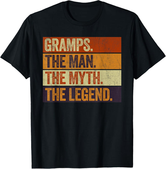 Gramps the Man the Myth the Legend Funny Retro Father T-Shirt - T-Shirt | Black