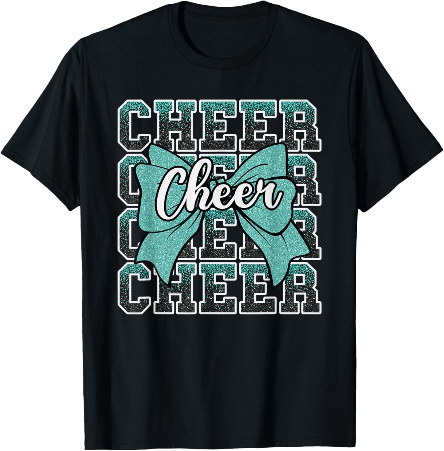 Coquette Cheer Bow Sport Cheerleader Cheerleading Teal Blue T-Shirt - T-Shirt | Black