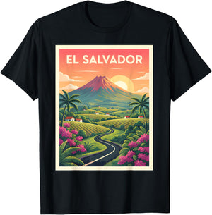El Salvador Vintage Travel Poster Volcano Road T-Shirt - T-Shirt | Black