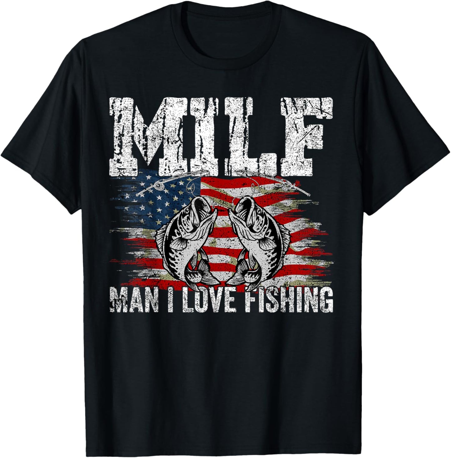 Vintage retro M.I.L.F Man I Love Fishing Funny Fishing MILF T-Shirt - T-Shirt | Black
