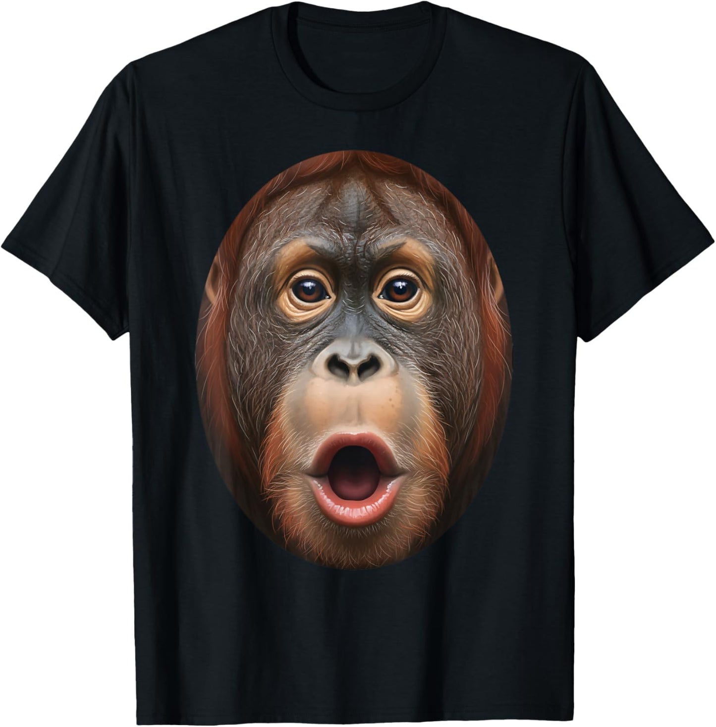 Animals - Surprised Orangutan Face Realistic Primate Art T-Shirt - T-Shirt | Black