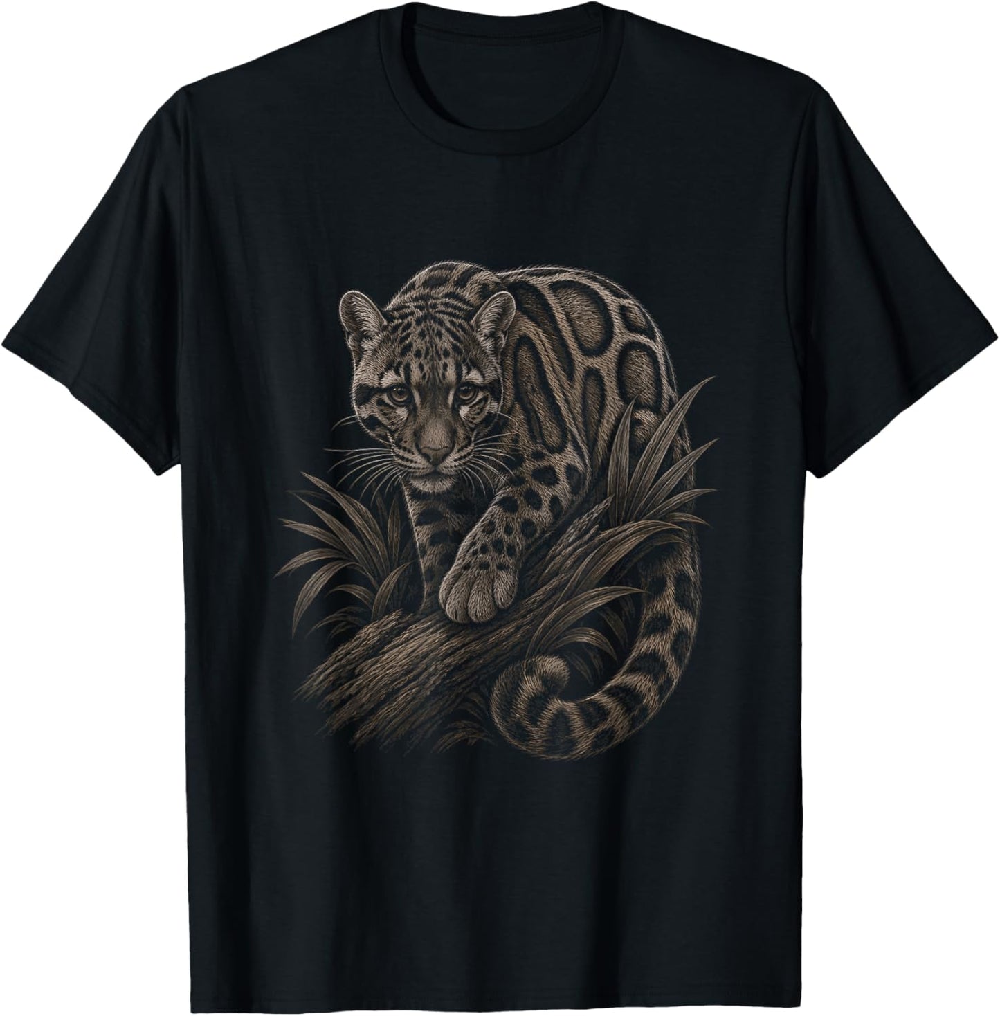 Clouded Leopard Graphic Artwork Design T-Shirt - T-Shirt | Black