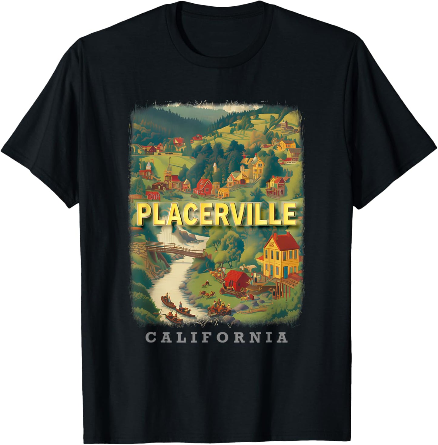 Placerville California CA Gold Rush Glory SD720 T-Shirt - T-Shirt | Black