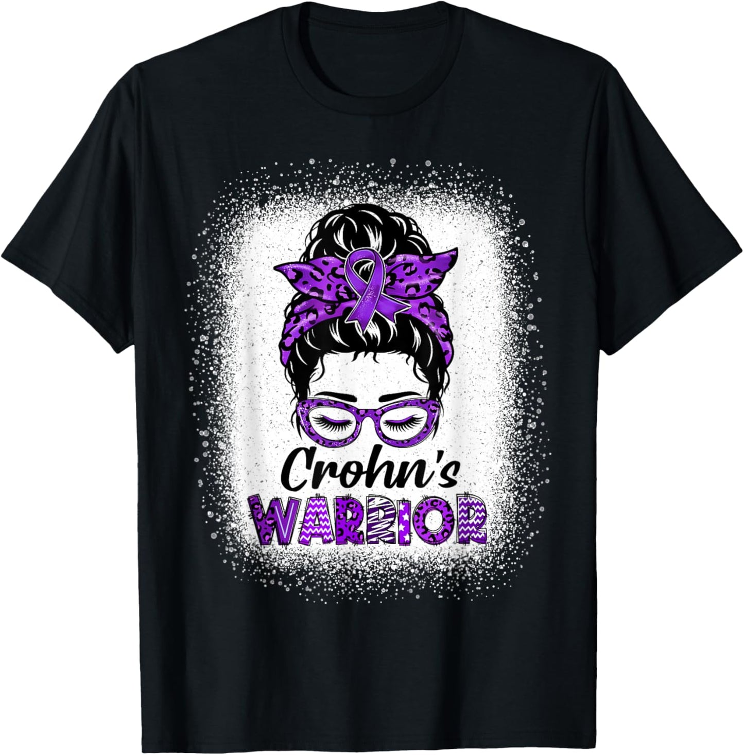 Crohns Disease Warrior Women Messy Bun Crohn's Awareness T-Shirt - T-Shirt | Black