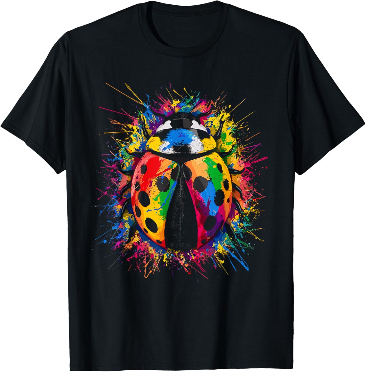 Colorful Paint Splash Ladybug Art Graphic T-Shirt - T-Shirt | Black