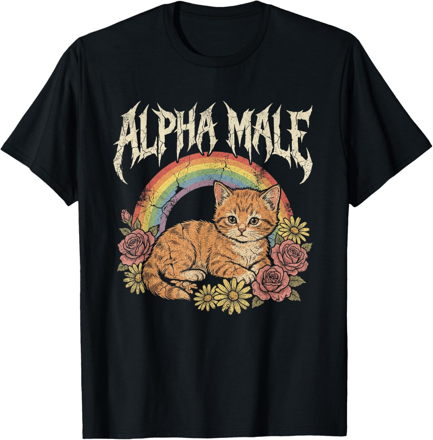 Alpha Male Kitten Funny Cat Rainbow Floral Meme Men T-Shirt - T-Shirt | Black