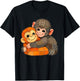 Cute Baby Monkey Plush Hugging Mother Animal Art Emotional T-Shirt - T-Shirt | Black