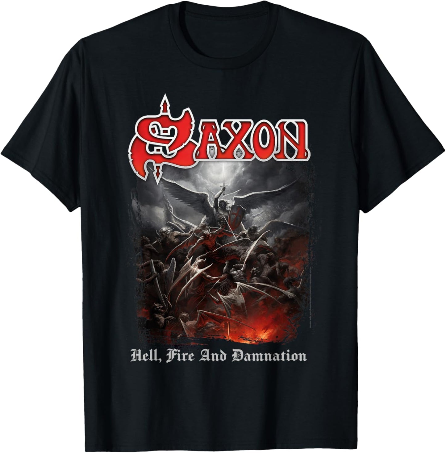 Official Saxon Heavy Metal Hell Fire and Damnation Group T-Shirt - T-Shirt | Black
