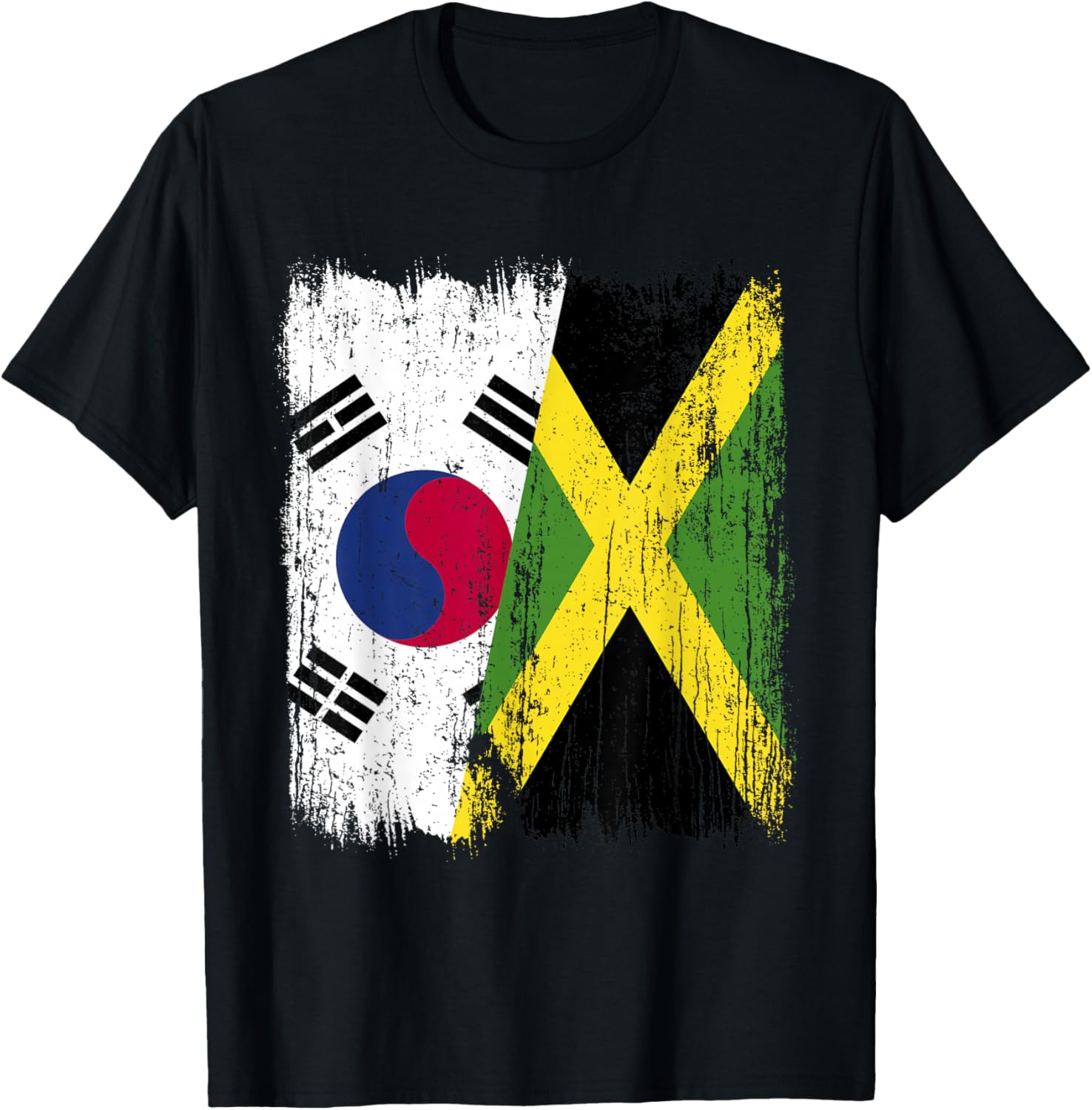 South Korea Jamaica Half Flag Korean Jamaican Heritage T-Shirt - T-Shirt | Black
