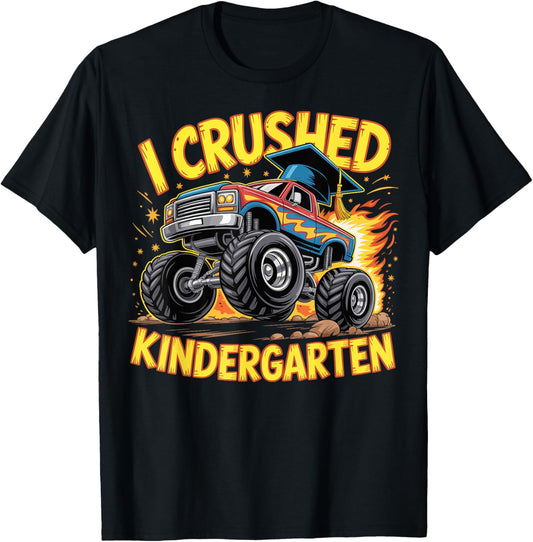 I Crushed Kindergarten Monster Truck Graduation Grad Boys T-Shirt - T-Shirt | Black