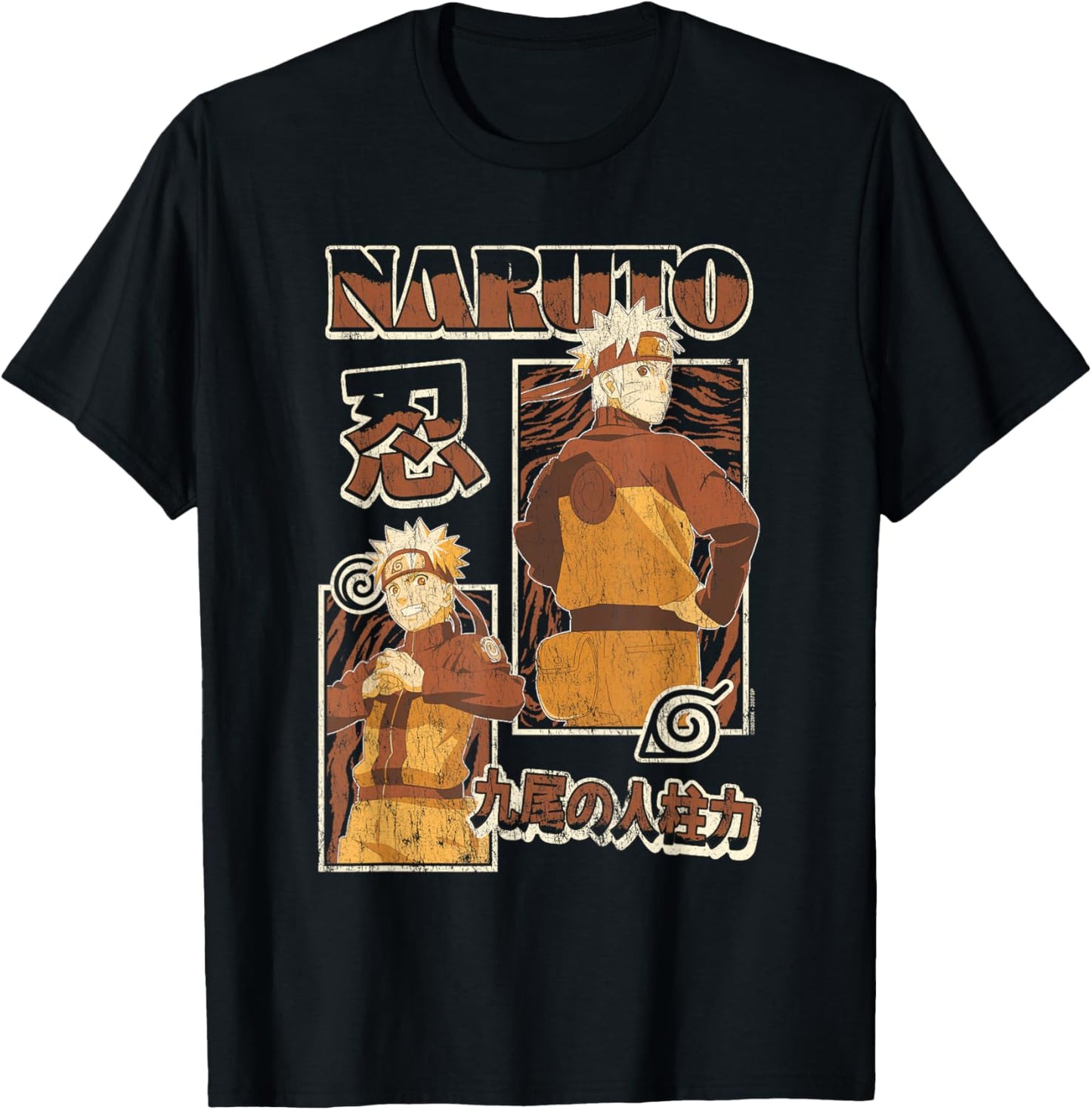 Naruto Shippuden Uzumaki Shinobi Collage with Kanji Anime T-Shirt - T-Shirt | Black