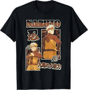 Naruto Shippuden Uzumaki Shinobi Collage with Kanji Anime T-Shirt - T-Shirt | Black