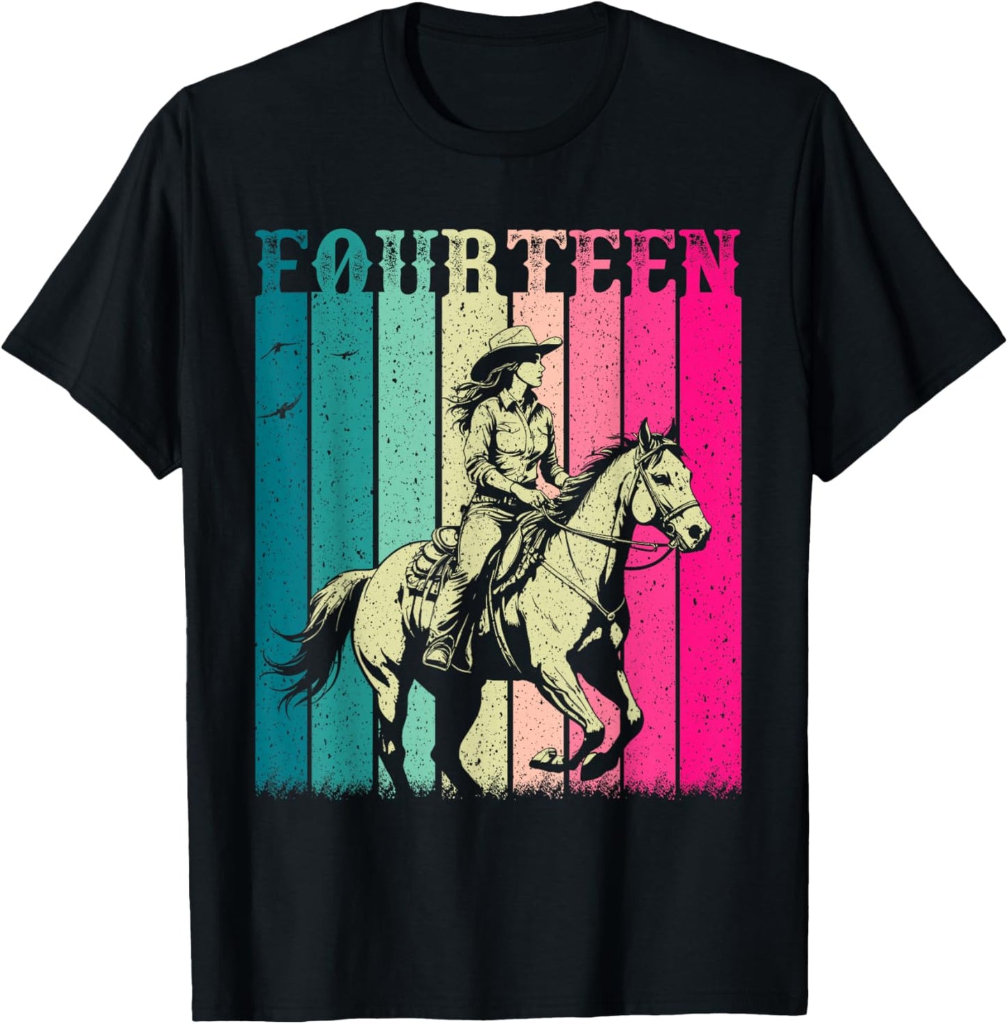Cowgirl 14th Birthday Girls 14 Year Old Western Rodeo Party T-Shirt - T-Shirt | Black